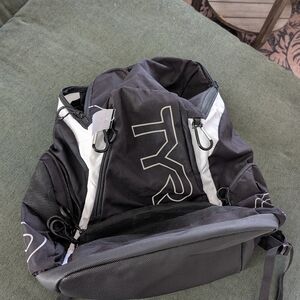 TYR Black and White Sport Backpack with Logo